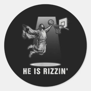 Sticker Rond Dunking Jesus Il Est Rizzin Basketball Pâques Chri