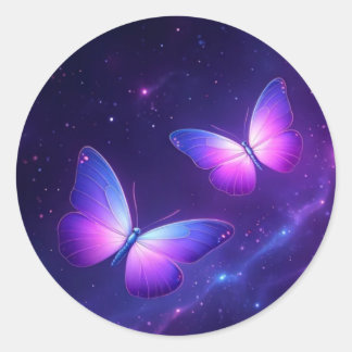 Sticker Rond Duo à papillon cosmique - Dreamy Galaxy Night