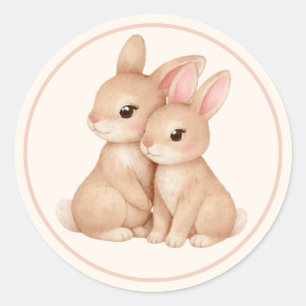 Sticker Rond Duo de lapins mignons Mère et bébé lapin Pâques