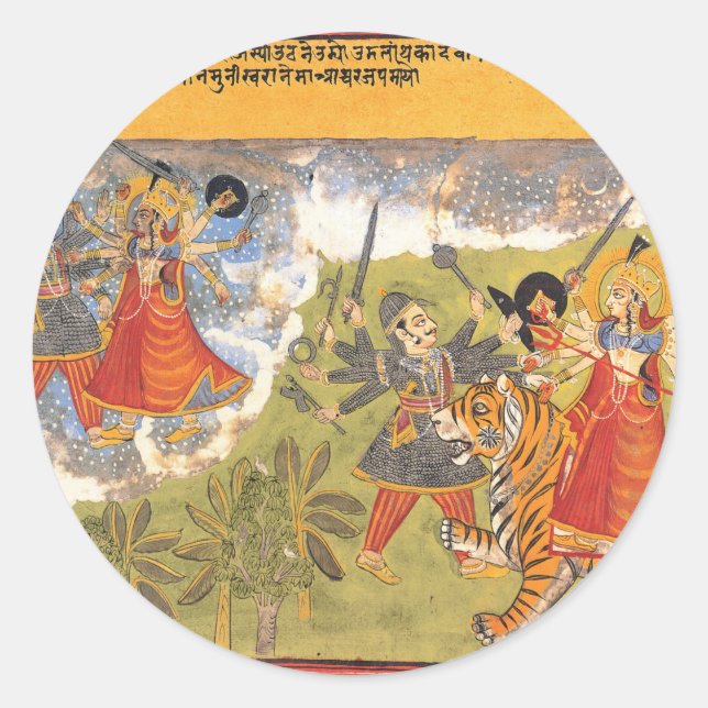 Sticker Rond Durga combat le Daitya Raja (Devant)