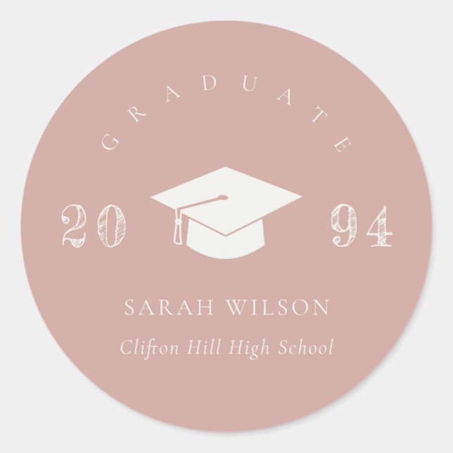Sticker Rond Dusky Blush Rose Pink Minimal Simple Graduation (Devant)