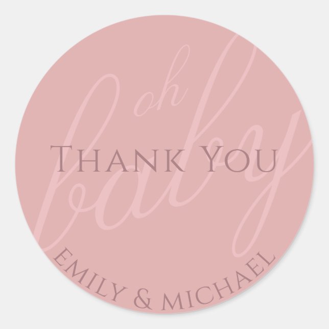 Sticker Rond Dusky PinkMerci Baby shower moderne (Devant)
