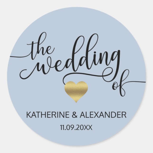 Sticker Rond DUSTÉ Gold Heart moderne BLEU LE MARIAGE DES Sceau (Devant)