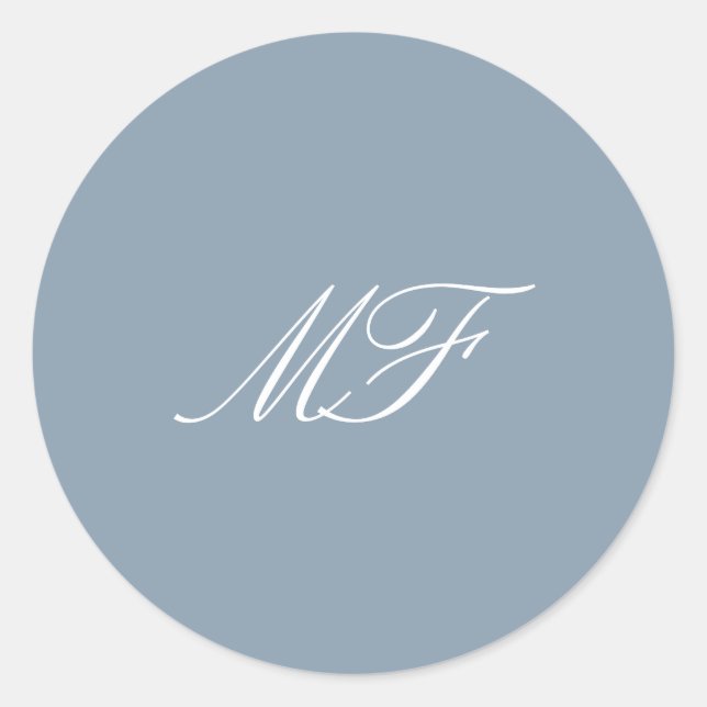 Sticker Rond Dusty Bleu Blanc Formal Classic Mariage Monogramme (Devant)