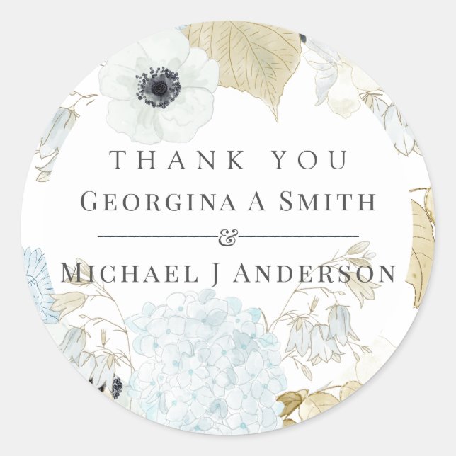 Sticker Rond Dusty Bleu Blanc Marine Anemone Mariage BUDGET (Devant)