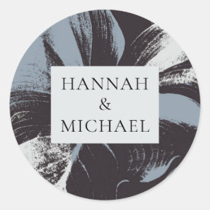 Sticker Rond Dusty Blue Abstrait Floral Mariage