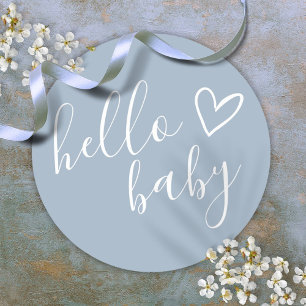 Sticker Rond Dusty Blue Baby Boy Hello Baby shower