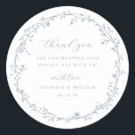 Sticker Rond Dusty Blue Botanical Wreath Wedding Favor<br><div class="desc">Elégant style botanique vintage Dusty Blue Wreath,  mariage merci pour sticker.</div>