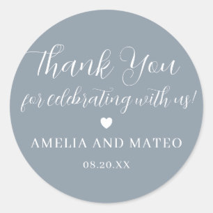 Sticker Rond Dusty Blue Calligraphy Mariage Favor Merci
