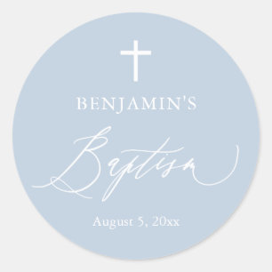 Sticker rond Dusty Blue Croix Blanc Boy Baptism