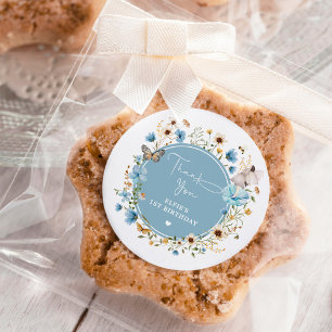 Sticker Rond Dusty Blue Fleur sauvage Fairy Princesse Anniversa