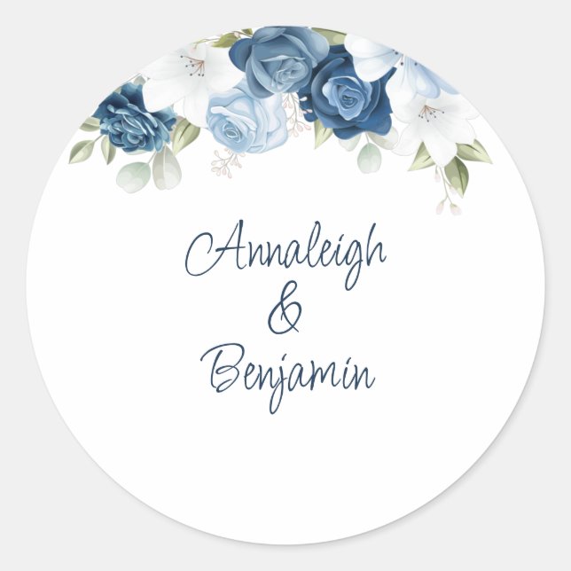 Sticker Rond Dusty Blue Floral Greenery Mariage sur mesure (Devant)
