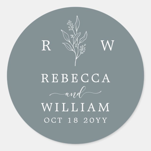 Sticker Rond Dusty Blue Floral manuscrit Mariage Napki (Devant)