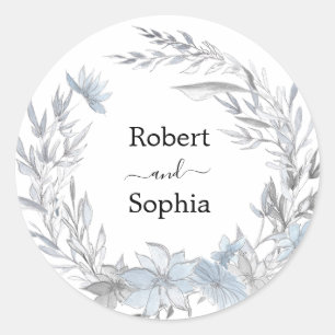Sticker Rond Dusty Blue Floral Mariage