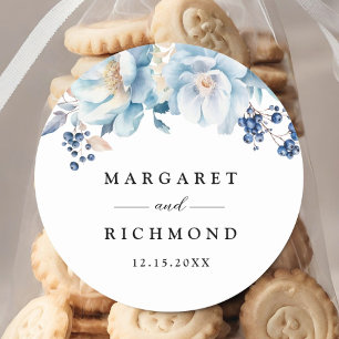 Sticker Rond Dusty Blue Floral Mariage d'hiver