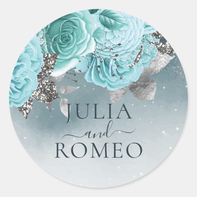 Sticker Rond Dusty Blue Floral Mariage personnalisé (Devant)
