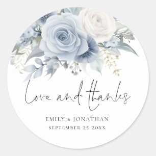 Sticker Rond Dusty Blue Florals Aimer Merci Mariage