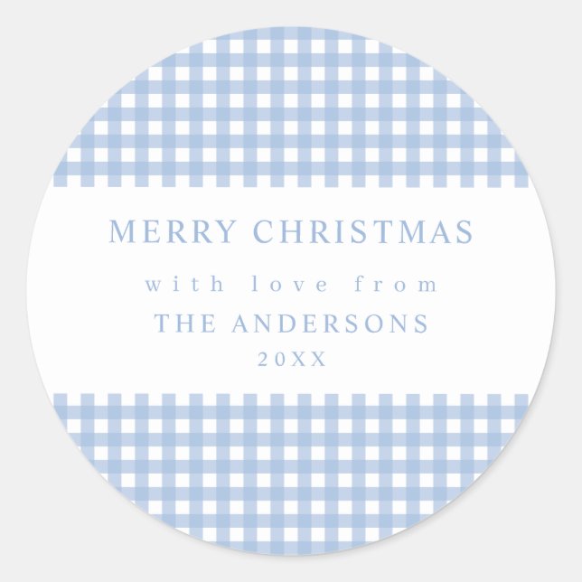 Sticker Rond Dusty Blue Gingham Christmas (Devant)