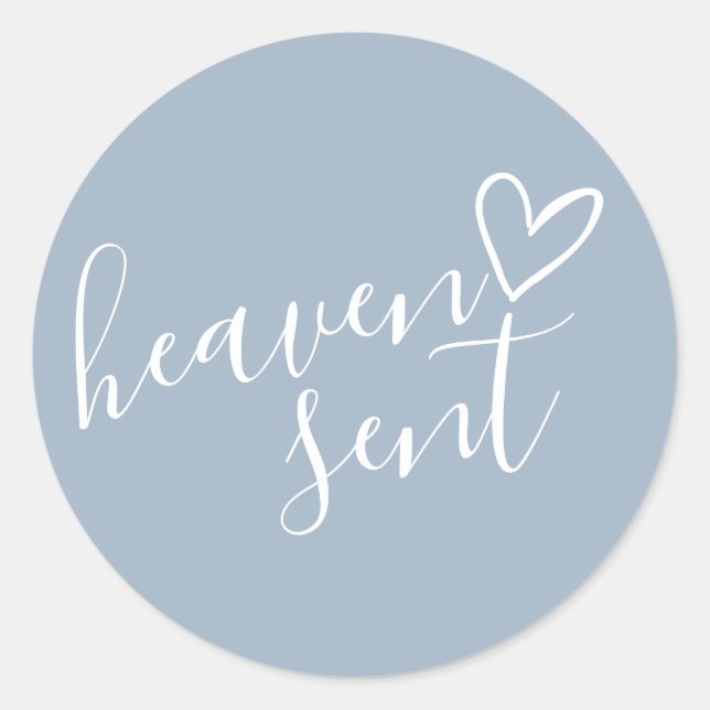 Sticker Rond Dusty Blue Heaven envoyé Baby shower (Devant)