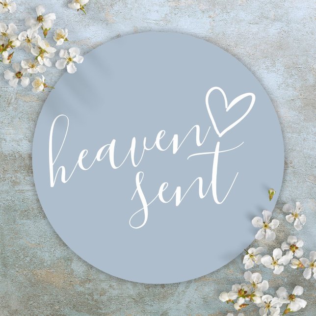 Sticker Rond Dusty Blue Heaven envoyé Baby shower (Dusty Blue Heaven Sent Baby Shower Classic Round Sticker)