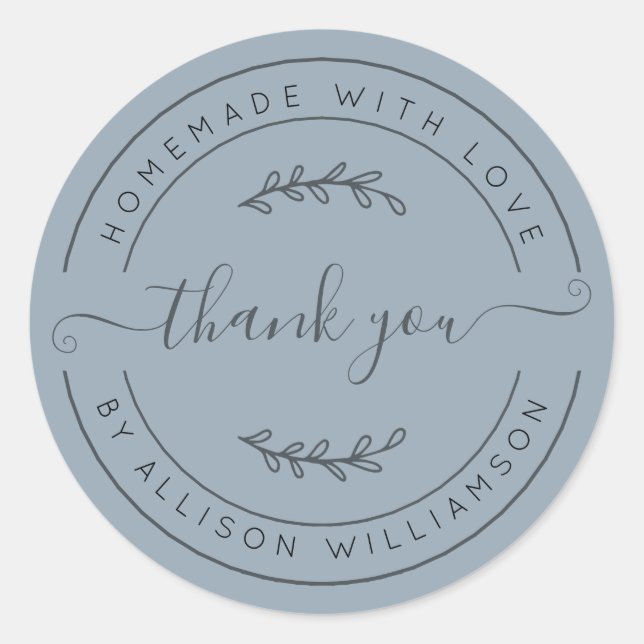 Sticker Rond Dusty Blue Homemade Thank You Label (Devant)