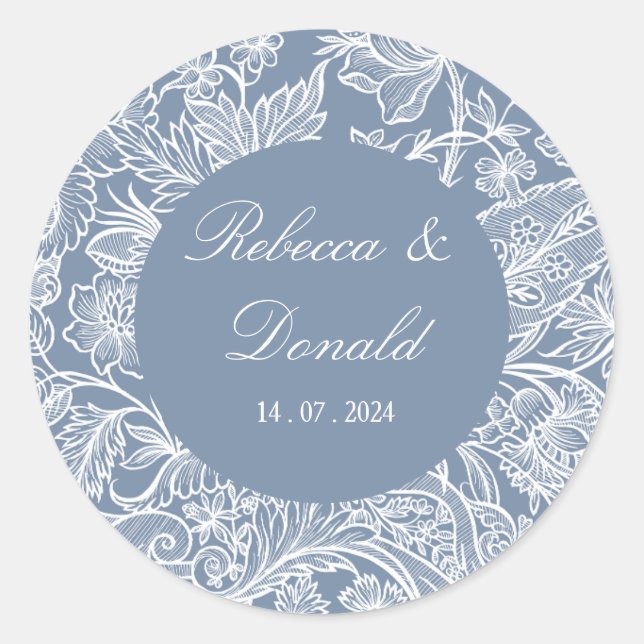 Sticker Rond Dusty Blue Line Art Fleur sauvage Floral (Devant)