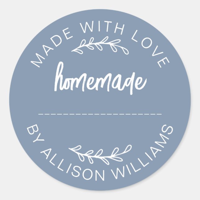 Sticker Rond Dusty Blue Made With Love Homemade Food Jar  (Devant)