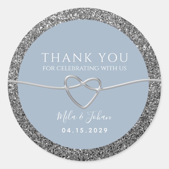 Sticker Rond Dusty Blue Mariage Merci Favoriser (Devant)