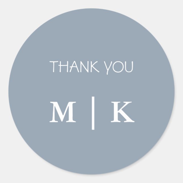 Sticker Rond Dusty Blue Merci Monograms Mariage tendance (Devant)