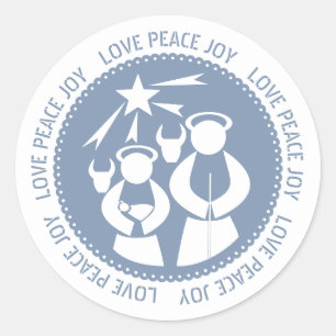 Sticker Rond Dusty Blue Nativité Scène Amour Paix Joie Noël