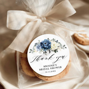 Sticker Rond Dusty Blue Navy Champagne Ivory Merci classique