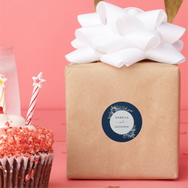 Sticker Rond Dusty Blue Navy Champagne Mariage d'ivoire (Fête)