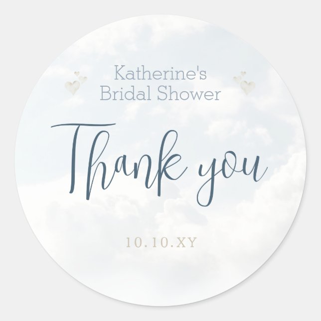 Sticker Rond Dusty Blue On Cloud Nine Élégant Shower de Mariage (Devant)