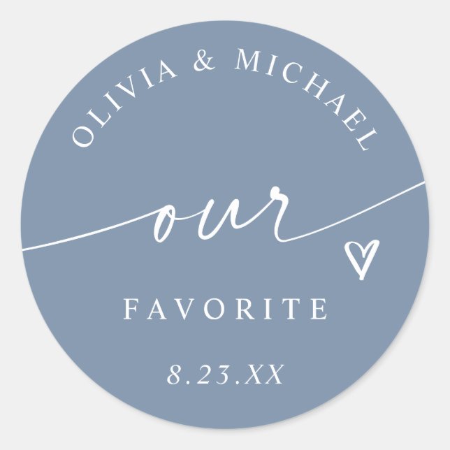 Sticker Rond Dusty Blue Our Favorite Wedding Treat Bag (Devant)