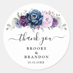Sticker Rond Dusty Blue Purple Navy Lilac Blooms Mariage