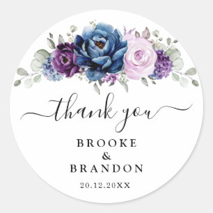 Sticker Rond Dusty Blue Purple Navy Lilac Blooms Mariage