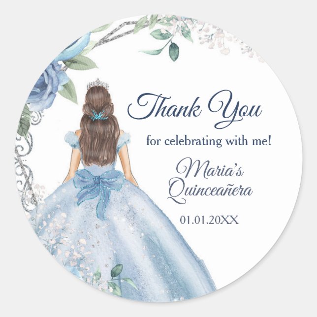 Sticker Rond Dusty Blue Quinceañera 15 Anos (Devant)