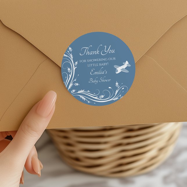 Sticker Rond Dusty Blue Rocse Baby shower Merci de cheval (Créateur téléchargé)