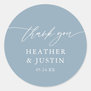 Sticker Rond Dusty Blue Rustic Élégant Merci de mariage