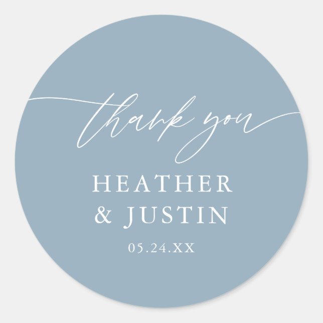 Sticker Rond Dusty Blue Rustic Élégant Merci de mariage (Devant)