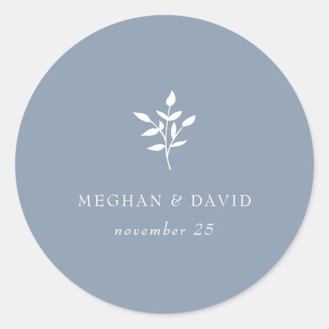 Sticker Rond Dusty Blue Simple Mariage botanique moderne (Devant)