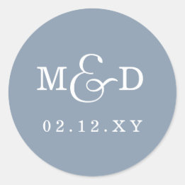 Sticker Rond Dusty Blue Simple Moderne Mariage Monogramme