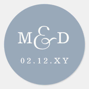 Sticker Rond Dusty Blue Simple Moderne Mariage Monogramme
