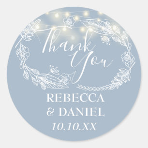 Sticker Rond Dusty Blue String éclaire le Merci floral