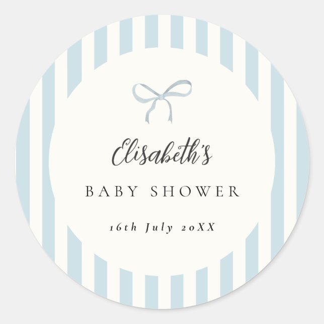 Sticker Rond Dusty Blue Stripes Classic Bow (Devant)