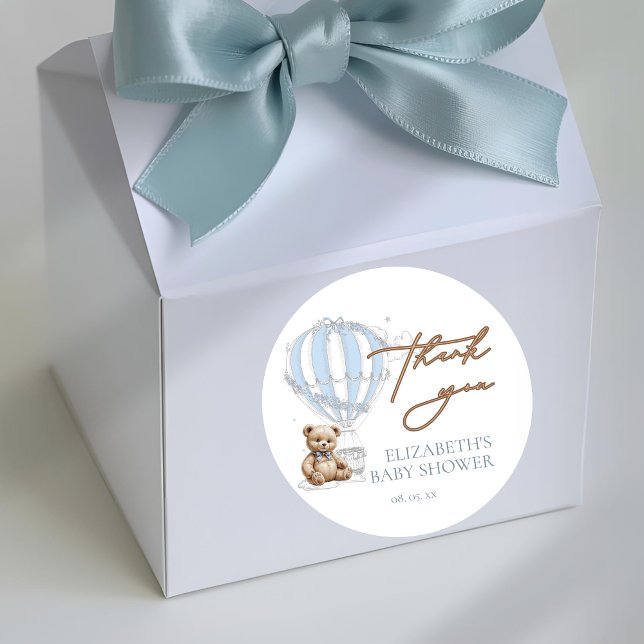 Sticker Rond Dusty Blue Toile Hot Air Balloon Bear Merci (Créateur téléchargé)