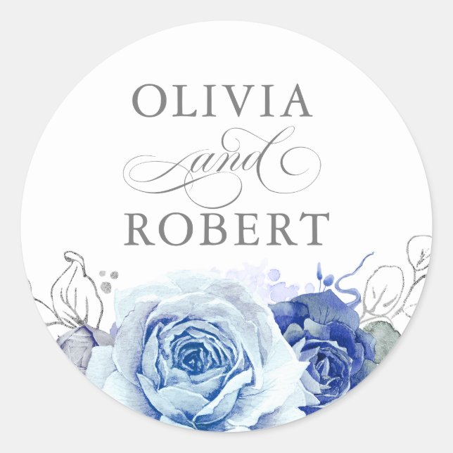 Sticker Rond Dusty Blue Wedding Modern Floral Boho (Devant)