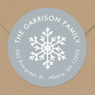 Sticker Rond Dusty Blue Winter Snowflake Adresse de retour Labe