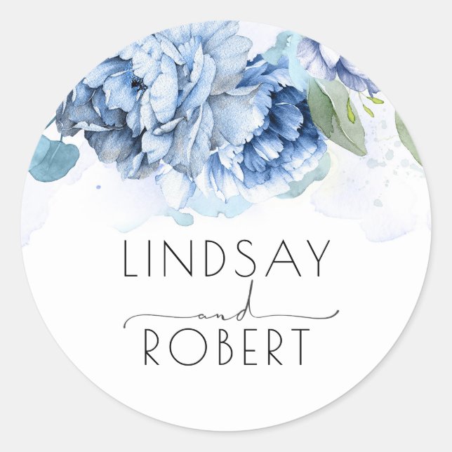 Sticker Rond Dusty et Mariage floral bleu marine (Devant)