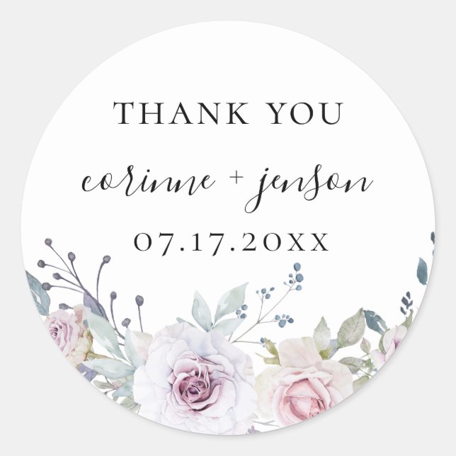 Sticker Rond Dusty Garden Floral Wedding Favoriser (Devant)